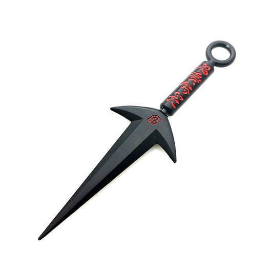 Black and red decorative knife with a white background