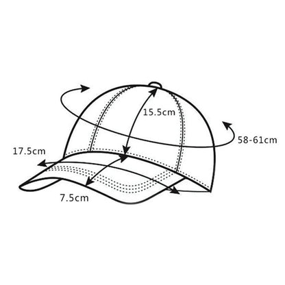 Measurement diagram of a cap with dimensions labeled