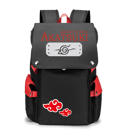 Black backpack with red accents and 'Akatsuki' branding on a white background
