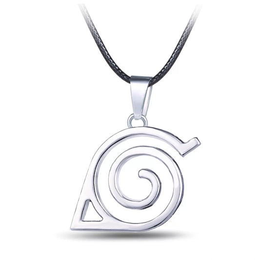 Silver pendant with a spiral design on a white background