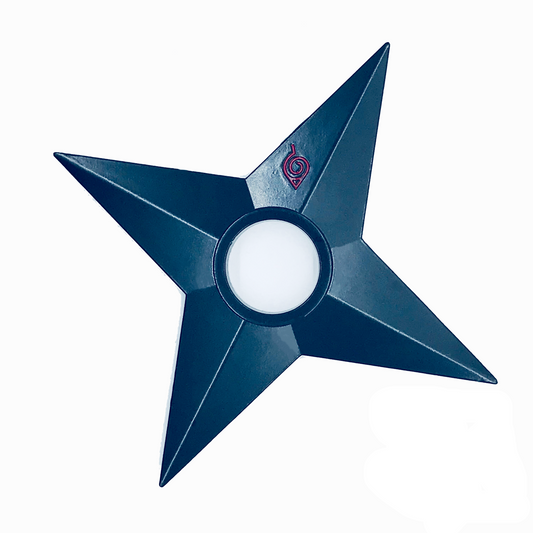 Blue star-shaped object with a white center on a white background